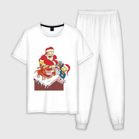 Мужская пижама хлопок с принтом Симпсоны новый год в Екатеринбурге, 100% хлопок | брюки и футболка прямого кроя, без карманов, на брюках мягкая резинка на поясе и по низу штанин
 | гомер