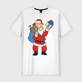 Мужская футболка премиум с принтом Гомер санта клаус в Екатеринбурге, 92% хлопок, 8% лайкра | приталенный силуэт, круглый вырез ворота, длина до линии бедра, короткий рукав | simpsons | санта клаус | симпсоны | симсоны