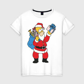 Женская футболка хлопок с принтом Гомер санта клаус в Екатеринбурге, 100% хлопок | прямой крой, круглый вырез горловины, длина до линии бедер, слегка спущенное плечо | simpsons | санта клаус | симпсоны | симсоны