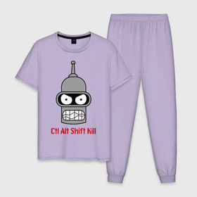 Мужская пижама хлопок с принтом Ctrl Alt Shift Kill (Бендер) в Екатеринбурге, 100% хлопок | брюки и футболка прямого кроя, без карманов, на брюках мягкая резинка на поясе и по низу штанин
 | bender | futurama | бендер | футурама
