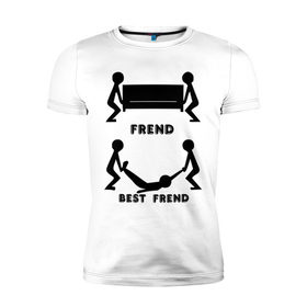 Мужская футболка премиум с принтом Frend в Екатеринбурге, 92% хлопок, 8% лайкра | приталенный силуэт, круглый вырез ворота, длина до линии бедра, короткий рукав | best friend | friend | друзья | лучшие | люди | подарок подруге | силуэты | человечки