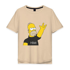 Мужская футболка хлопок Oversize с принтом Гомер rock фанат в Екатеринбурге, 100% хлопок | свободный крой, круглый ворот, “спинка” длиннее передней части | him | гомер