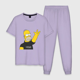 Мужская пижама хлопок с принтом Гомер rock фанат в Екатеринбурге, 100% хлопок | брюки и футболка прямого кроя, без карманов, на брюках мягкая резинка на поясе и по низу штанин
 | Тематика изображения на принте: him | гомер