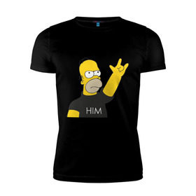Мужская футболка премиум с принтом Гомер rock фанат в Екатеринбурге, 92% хлопок, 8% лайкра | приталенный силуэт, круглый вырез ворота, длина до линии бедра, короткий рукав | Тематика изображения на принте: him | гомер
