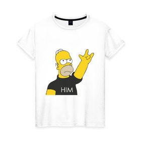 Женская футболка хлопок с принтом Гомер rock фанат в Екатеринбурге, 100% хлопок | прямой крой, круглый вырез горловины, длина до линии бедер, слегка спущенное плечо | him | гомер