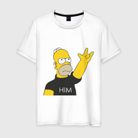 Мужская футболка хлопок с принтом Гомер rock фанат в Екатеринбурге, 100% хлопок | прямой крой, круглый вырез горловины, длина до линии бедер, слегка спущенное плечо. | him | гомер