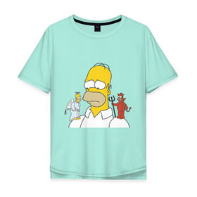 Мужская футболка хлопок Oversize с принтом Гомер симпсон добро и зло в Екатеринбурге, 100% хлопок | свободный крой, круглый ворот, “спинка” длиннее передней части | гомер
