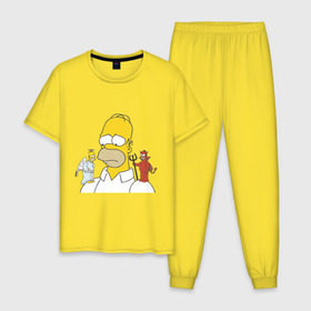 Мужская пижама хлопок с принтом Гомер симпсон добро и зло в Екатеринбурге, 100% хлопок | брюки и футболка прямого кроя, без карманов, на брюках мягкая резинка на поясе и по низу штанин
 | гомер