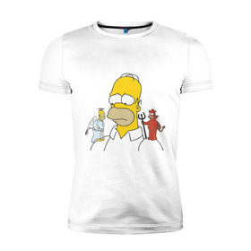 Мужская футболка премиум с принтом Гомер симпсон добро и зло в Екатеринбурге, 92% хлопок, 8% лайкра | приталенный силуэт, круглый вырез ворота, длина до линии бедра, короткий рукав | гомер