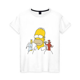Женская футболка хлопок с принтом Гомер симпсон добро и зло в Екатеринбурге, 100% хлопок | прямой крой, круглый вырез горловины, длина до линии бедер, слегка спущенное плечо | гомер