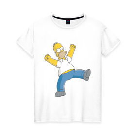 Женская футболка хлопок с принтом Гомер симпсон в Екатеринбурге, 100% хлопок | прямой крой, круглый вырез горловины, длина до линии бедер, слегка спущенное плечо | гомер