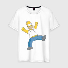 Мужская футболка хлопок с принтом Гомер симпсон в Екатеринбурге, 100% хлопок | прямой крой, круглый вырез горловины, длина до линии бедер, слегка спущенное плечо. | гомер