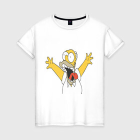 Женская футболка хлопок с принтом Crazy comer simpson в Екатеринбурге, 100% хлопок | прямой крой, круглый вырез горловины, длина до линии бедер, слегка спущенное плечо | гомер