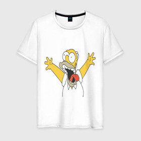 Мужская футболка хлопок с принтом Crazy comer simpson в Екатеринбурге, 100% хлопок | прямой крой, круглый вырез горловины, длина до линии бедер, слегка спущенное плечо. | гомер
