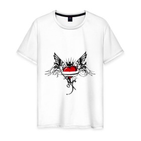 Мужская футболка хлопок с принтом Сердце с крыльями (3) в Екатеринбурге, 100% хлопок | прямой крой, круглый вырез горловины, длина до линии бедер, слегка спущенное плечо. | крылья