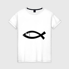 Женская футболка хлопок с принтом Христианская рыбка в Екатеринбурге, 100% хлопок | прямой крой, круглый вырез горловины, длина до линии бедер, слегка спущенное плечо | рыба | рыбка   символ христианства.баптисты | христианство