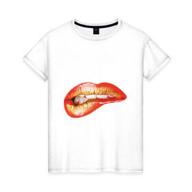 Женская футболка хлопок с принтом Красивые женские губы в Екатеринбурге, 100% хлопок | прямой крой, круглый вырез горловины, длина до линии бедер, слегка спущенное плечо | lips | губы | помада | улыбка
