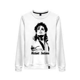 Женский свитшот хлопок с принтом Michael Jackson в Екатеринбурге, 100% хлопок | прямой крой, круглый вырез, на манжетах и по низу широкая трикотажная резинка  | jackson | michael | pop | джексон | майкл | майкл джексон | поп