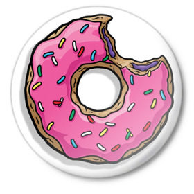 Значок с принтом Вкусный пончик в Екатеринбурге,  металл | круглая форма, металлическая застежка в виде булавки | Тематика изображения на принте: гомер