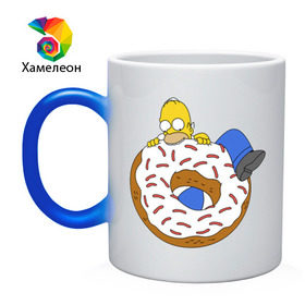 Кружка хамелеон с принтом Гомер и пончик в Екатеринбурге, керамика | меняет цвет при нагревании, емкость 330 мл | гомер