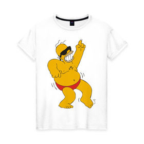 Женская футболка хлопок с принтом Гомер симпсон танцует в Екатеринбурге, 100% хлопок | прямой крой, круглый вырез горловины, длина до линии бедер, слегка спущенное плечо | гомер