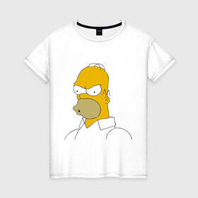 Женская футболка хлопок с принтом Сердитый Гомер Симпсон в Екатеринбурге, 100% хлопок | прямой крой, круглый вырез горловины, длина до линии бедер, слегка спущенное плечо | гомер