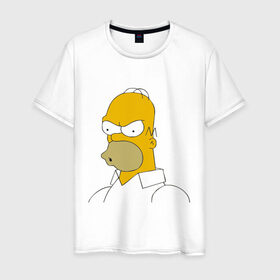 Мужская футболка хлопок с принтом Сердитый Гомер Симпсон в Екатеринбурге, 100% хлопок | прямой крой, круглый вырез горловины, длина до линии бедер, слегка спущенное плечо. | гомер