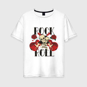 Женская футболка хлопок Oversize с принтом Rock (8) в Екатеринбурге, 100% хлопок | свободный крой, круглый ворот, спущенный рукав, длина до линии бедер
 | heavy metal | metal | rocknroll | trash metal | гитары | метал | металл | рок | рок н ролл | рокrock | трэш метал | хеви метал | череп