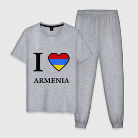 Мужская пижама хлопок с принтом I love Armenia в Екатеринбурге, 100% хлопок | брюки и футболка прямого кроя, без карманов, на брюках мягкая резинка на поясе и по низу штанин
 | armenia | армению | армения | армяне | армянин | ереван | люблю | флаг