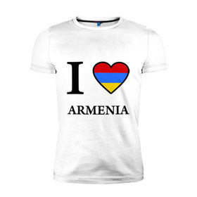 Мужская футболка премиум с принтом I love Armenia в Екатеринбурге, 92% хлопок, 8% лайкра | приталенный силуэт, круглый вырез ворота, длина до линии бедра, короткий рукав | Тематика изображения на принте: armenia | армению | армения | армяне | армянин | ереван | люблю | флаг
