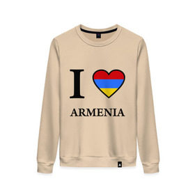 Женский свитшот хлопок с принтом I love Armenia в Екатеринбурге, 100% хлопок | прямой крой, круглый вырез, на манжетах и по низу широкая трикотажная резинка  | Тематика изображения на принте: armenia | армению | армения | армяне | армянин | ереван | люблю | флаг