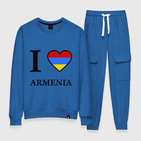 Женский костюм хлопок с принтом I love Armenia в Екатеринбурге, 100% хлопок | на свитшоте круглая горловина, мягкая резинка по низу. Брюки заужены к низу, на них два вида карманов: два 