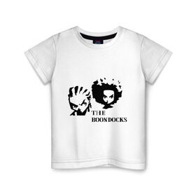Детская футболка хлопок с принтом Гетто (The Boondocks) в Екатеринбурге, 100% хлопок | круглый вырез горловины, полуприлегающий силуэт, длина до линии бедер | Тематика изображения на принте: 2x2 | boondocks | ghetto | tv | бундокс | гетто | мультик | мультфильмы | тв
