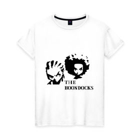 Женская футболка хлопок с принтом Гетто (The Boondocks) в Екатеринбурге, 100% хлопок | прямой крой, круглый вырез горловины, длина до линии бедер, слегка спущенное плечо | 2x2 | boondocks | ghetto | tv | бундокс | гетто | мультик | мультфильмы | тв