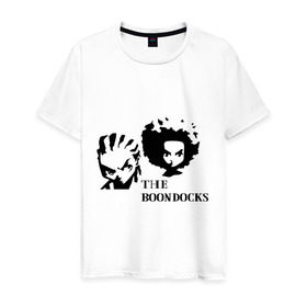 Мужская футболка хлопок с принтом Гетто (The Boondocks) в Екатеринбурге, 100% хлопок | прямой крой, круглый вырез горловины, длина до линии бедер, слегка спущенное плечо. | 2x2 | boondocks | ghetto | tv | бундокс | гетто | мультик | мультфильмы | тв