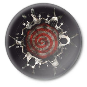 Значок с принтом SAW - игра на выживание в Екатеринбурге,  металл | круглая форма, металлическая застежка в виде булавки | saw | игра на выживание | пила | триллер | ужасы