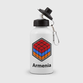 Бутылка спортивная с принтом Кубик – Армения в Екатеринбурге, металл | емкость — 500 мл, в комплекте две пластиковые крышки и карабин для крепления | армения | армяне | армянин | ереван | кубик | кубик рубик | флаг | флаг армении в магическом кубике.armenia