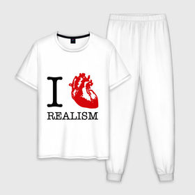 Мужская пижама хлопок с принтом I love realism в Екатеринбурге, 100% хлопок | брюки и футболка прямого кроя, без карманов, на брюках мягкая резинка на поясе и по низу штанин
 | i love | realism | люблю | реализм | реальность | сердце | я