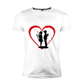 Мужская футболка премиум с принтом Любовь непредсказуема в Екатеринбурге, 92% хлопок, 8% лайкра | приталенный силуэт, круглый вырез ворота, длина до линии бедра, короткий рукав | девочка | девушка | любовь | мальчик | непредсказуема | парень | сердце | чувства