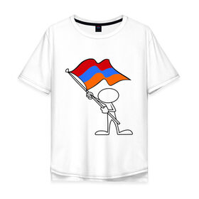 Мужская футболка хлопок Oversize с принтом Армения (человек с флагом) в Екатеринбурге, 100% хлопок | свободный крой, круглый ворот, “спинка” длиннее передней части | armenia | армении | армения | армяне | армянин | армянка | ереван | флаг
