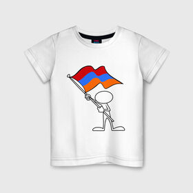 Детская футболка хлопок с принтом Армения (человек с флагом) в Екатеринбурге, 100% хлопок | круглый вырез горловины, полуприлегающий силуэт, длина до линии бедер | armenia | армении | армения | армяне | армянин | армянка | ереван | флаг