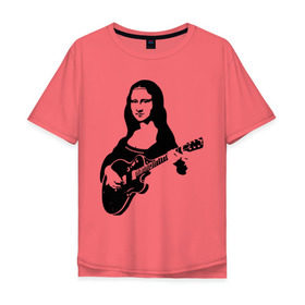 Мужская футболка хлопок Oversize с принтом Мона лиза с гитарой в Екатеринбурге, 100% хлопок | свободный крой, круглый ворот, “спинка” длиннее передней части | гитара