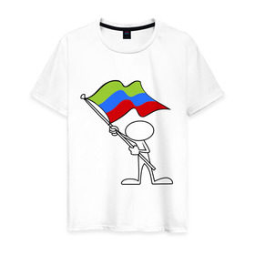 Мужская футболка хлопок с принтом Waving flag - Dagestan в Екатеринбурге, 100% хлопок | прямой крой, круглый вырез горловины, длина до линии бедер, слегка спущенное плечо. | 05 регион | даг | дагестан | даги | кавказ | кавказский | флаг