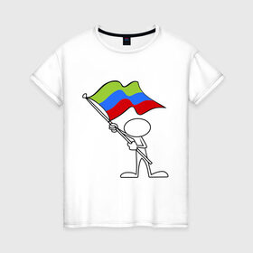 Женская футболка хлопок с принтом Waving flag - Dagestan в Екатеринбурге, 100% хлопок | прямой крой, круглый вырез горловины, длина до линии бедер, слегка спущенное плечо | 05 регион | даг | дагестан | даги | кавказ | кавказский | флаг
