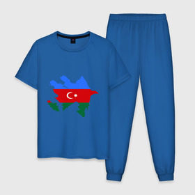Мужская пижама хлопок с принтом Azerbaijan map в Екатеринбурге, 100% хлопок | брюки и футболка прямого кроя, без карманов, на брюках мягкая резинка на поясе и по низу штанин
 | Тематика изображения на принте: azerbaijan | azerbaijan map | map | азербайджан | азербайджанец | карта азербайджана