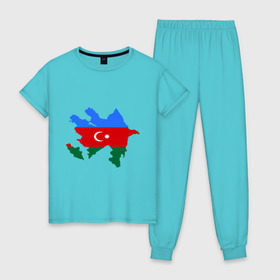 Женская пижама хлопок с принтом Azerbaijan map в Екатеринбурге, 100% хлопок | брюки и футболка прямого кроя, без карманов, на брюках мягкая резинка на поясе и по низу штанин | azerbaijan | azerbaijan map | map | азербайджан | азербайджанец | карта азербайджана