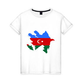 Женская футболка хлопок с принтом Azerbaijan map в Екатеринбурге, 100% хлопок | прямой крой, круглый вырез горловины, длина до линии бедер, слегка спущенное плечо | Тематика изображения на принте: azerbaijan | azerbaijan map | map | азербайджан | азербайджанец | карта азербайджана
