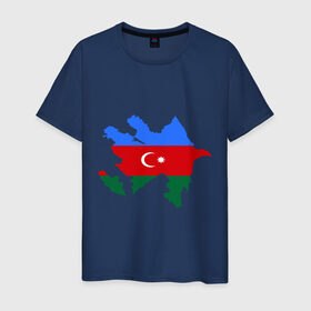 Мужская футболка хлопок с принтом Azerbaijan map в Екатеринбурге, 100% хлопок | прямой крой, круглый вырез горловины, длина до линии бедер, слегка спущенное плечо. | azerbaijan | azerbaijan map | map | азербайджан | азербайджанец | карта азербайджана
