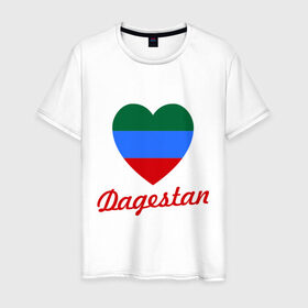 Мужская футболка хлопок с принтом Dagestan Flag Heart в Екатеринбурге, 100% хлопок | прямой крой, круглый вырез горловины, длина до линии бедер, слегка спущенное плечо. | 05 регион | даг | дагестан | дагестанец | даги | с любовью к дагестанцамкавказ | сердце | флаг