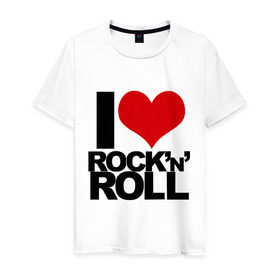 Мужская футболка хлопок с принтом I love rock and roll в Екатеринбурге, 100% хлопок | прямой крой, круглый вырез горловины, длина до линии бедер, слегка спущенное плечо. | i love | rock | rock and roll | сердце | я люблю | я люблю рок н роллrock n roll